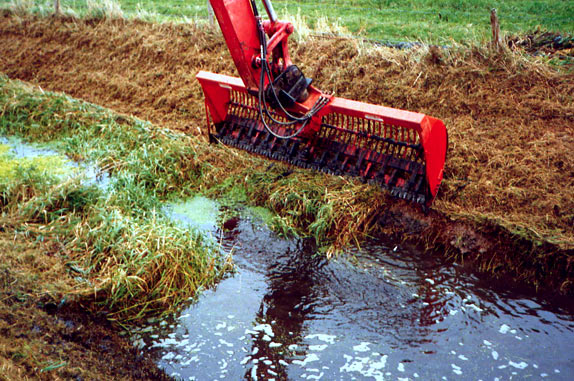 bank areas and water bodies need regular maintenance and cleaning by a mower with mowing bucket