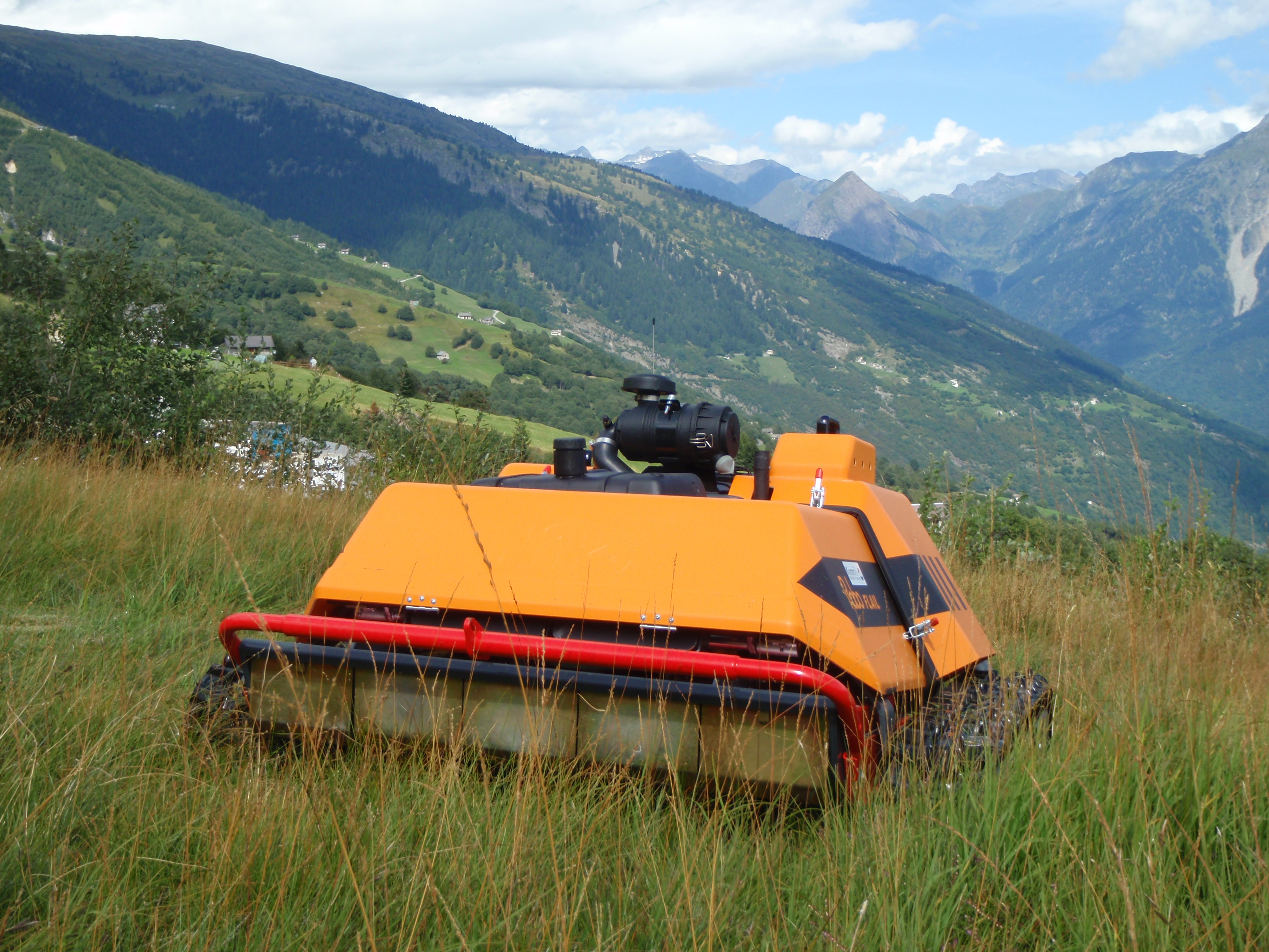 Robo Rasenmäher auf einer Wiese